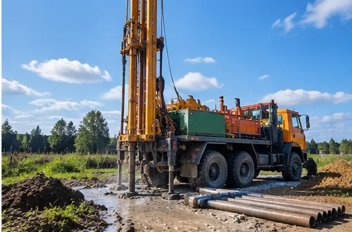 Буровая установка компании АкваБур Про на объекте бурения скважины